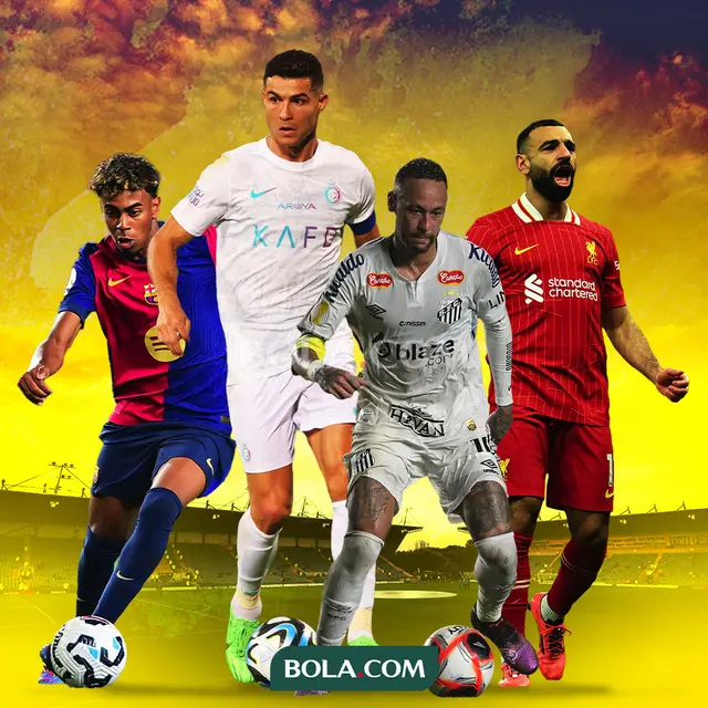 Ilustrasi - Lamine Yamal, Cristiano Ronaldo, Neymar, Mohamed Salah