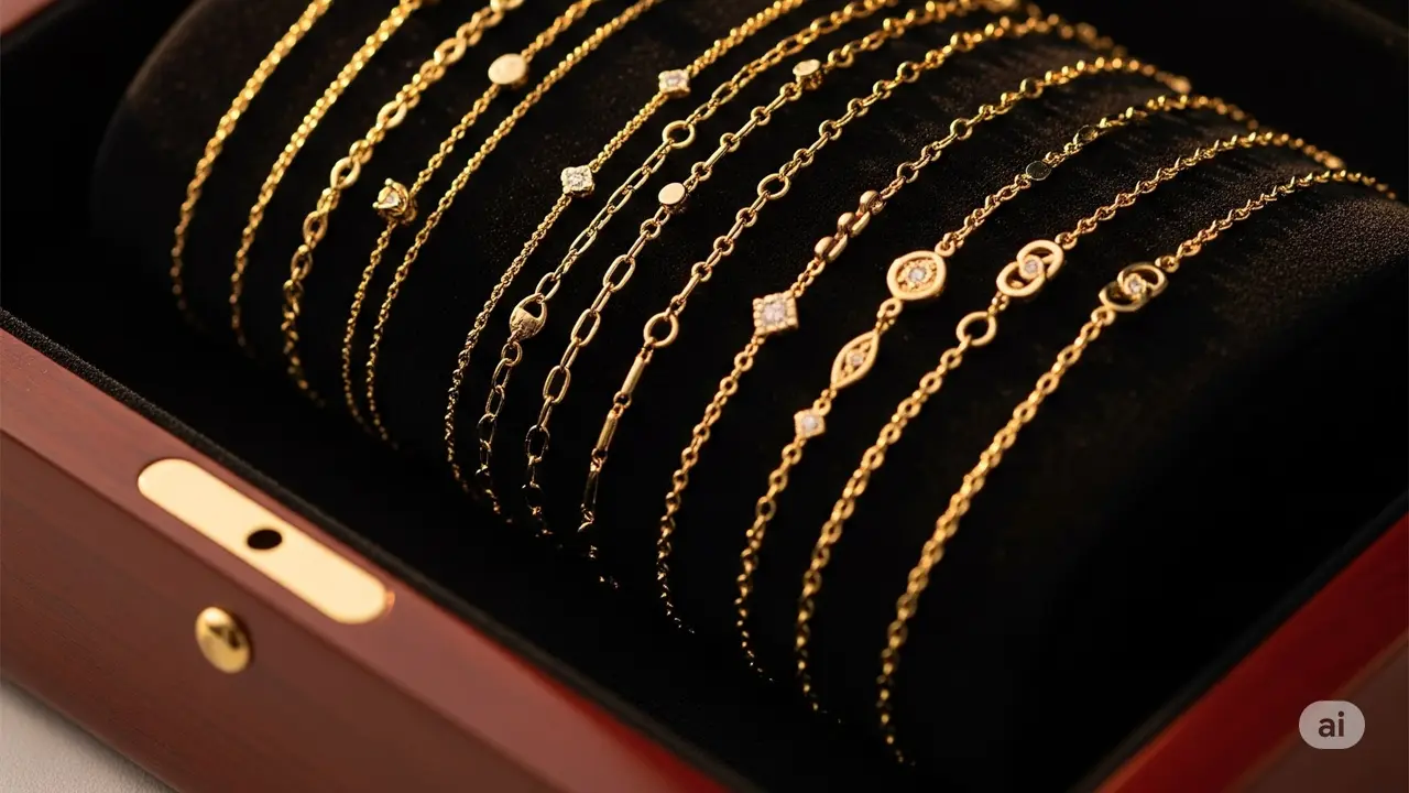 Kotak Perhiasan yang Berisi Koleksi Gelang Terbaru 2025 Rantai Emas untuk Tangan Kurus