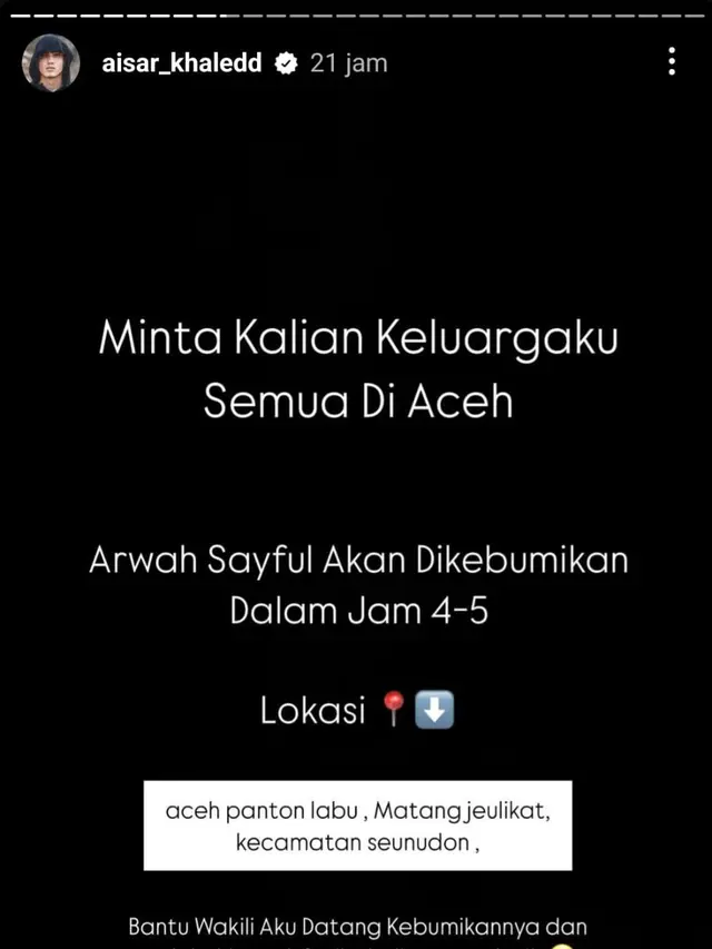 Penuh Kesedihan, Aisar Khaled Bagikan Momen Bersama Karyawannya asal Aceh yang Baru Berpulang  (instagram/aisar_khaledd).