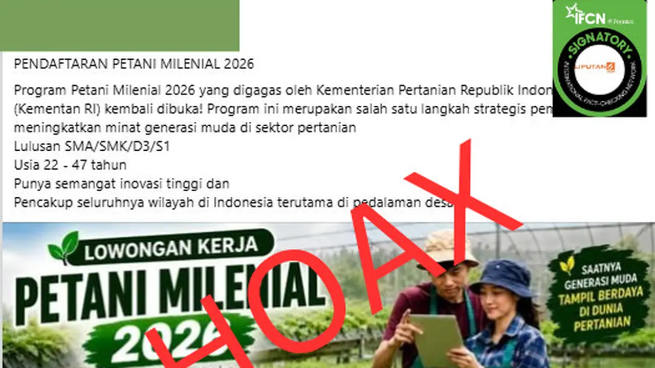 Cek Fakta Liputan6.com menemukan klaim link pendaftaran lowongan kerja petani milenial 2026