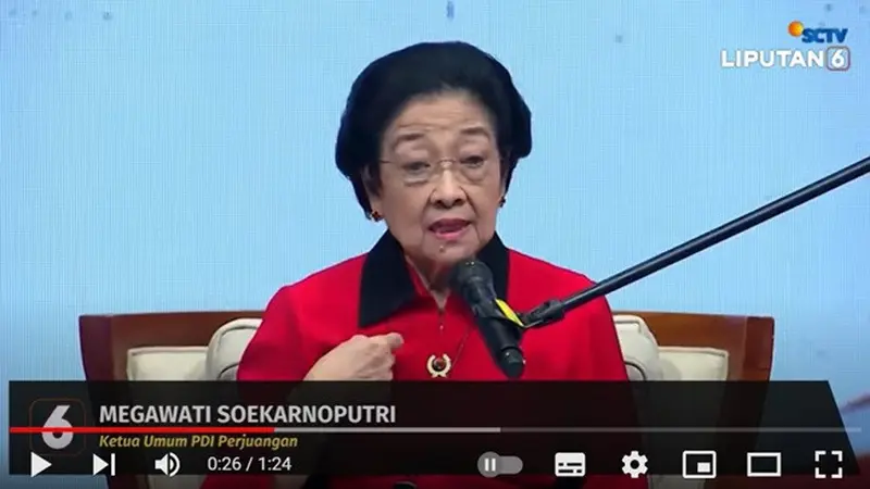 Ketua Umum PDI Perjuangan (PDIP), Megawati Soekarnoputri. (YouTube Liputan6)