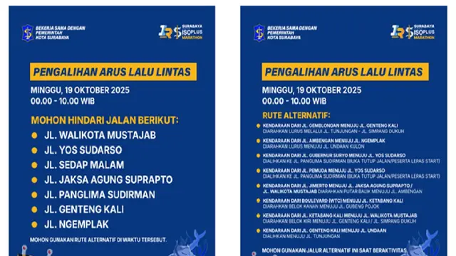 Surabaya ISOPLUS Marathon 2025 Digelar 19 Oktober 2025, Simak Jalan yang Ditutup dan Alternatifnya