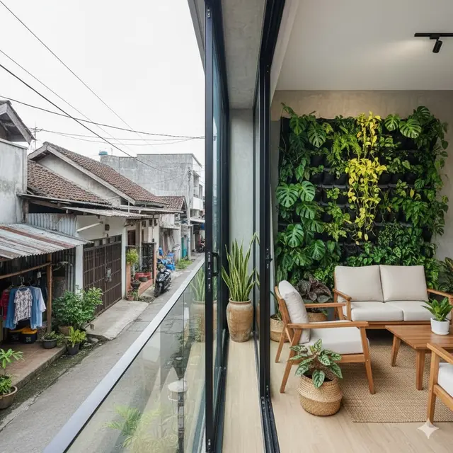 Teras dengan Vertical Garden (Taman Vertikal)