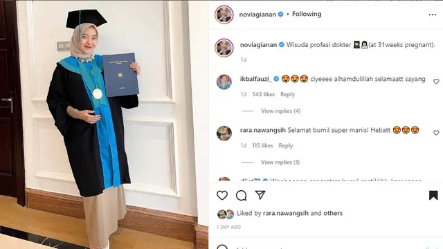 Novia Giana jalani wisuda profesi dokter dalam kondisi hamil (Foto: Instagram/@noviagianan)