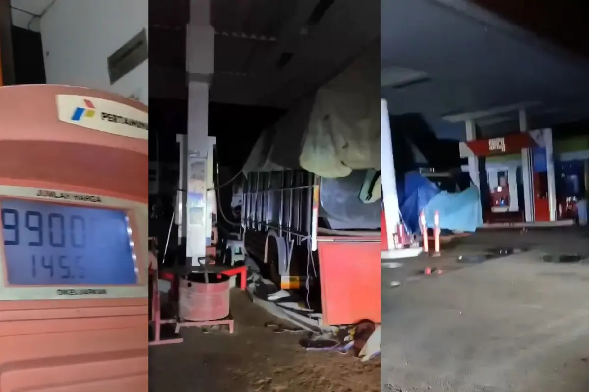 Tangkapan layar warga menggerebek sebuah truk modifikasi melakukan penimbunan BBM jenis solar di SPBU Lampung Timur