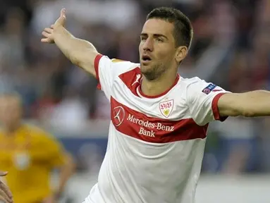 Ekspresi Vedad Ibisevic usai mencetak gol ke gawang Steaua. (AFP)