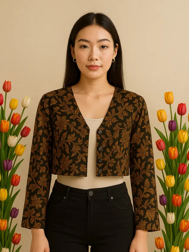 Outer Crop Top Batik Lengan Panjang untuk Usia 20-an