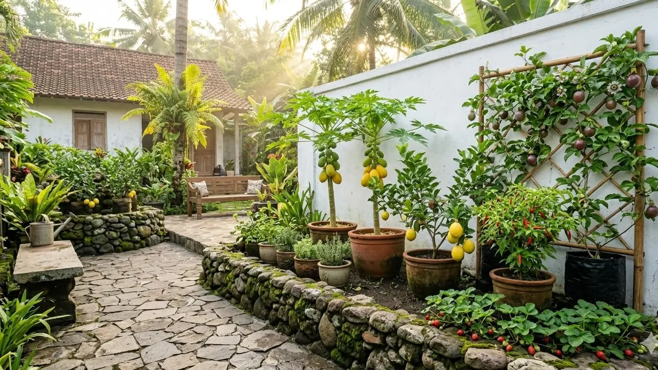Ide Taman Buah Minimalis di Rumah Kecil. AI