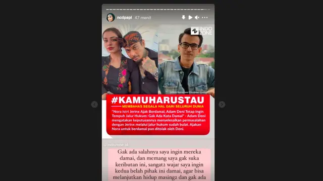 Nora Alexandra Ingin Jerinx SID dan Adam Deni Berdamai