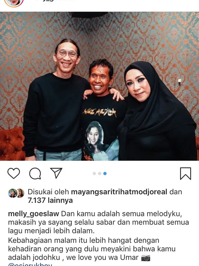 Unggahan Melly Goeslaw. (Foto: Dok. Instagram @melly_goeslaw)