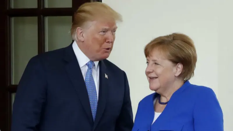 Kanselir Jerman Angela Merkel bertemu Presiden AS Donald Trump terkait nuklir Iran. (AP)