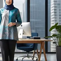 Iustrasi Model Baju Batik untuk Kerja Wanita Muslimah (Sumber Gambar: Meta AI)