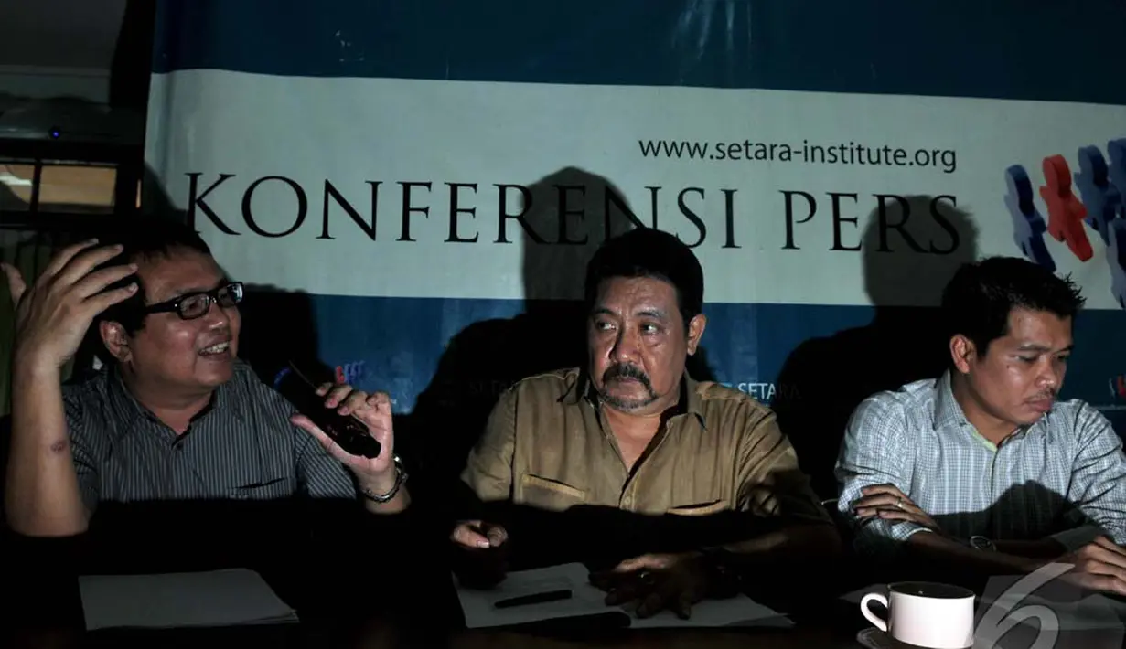 Setara Institute menyebut penokohan SBY sebagai bapak demokrasi telah berubah menjadi bapak antidemokrasi karena ulah SBY dan partainya di ujung jabatannya, Jakarta, Senin (13/10/2014) (Liputan6.com/Johan Tallo)