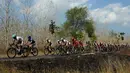 Ratusan pebalap melintasi jalur Tour De Banyuwangi Ijen yang melewati salah satu perkebunan di wilayah Kabupaten Banyuwangi Jawa Timur, (16/10/2014). (Liputan6.com/Helmi Fithriansyah)