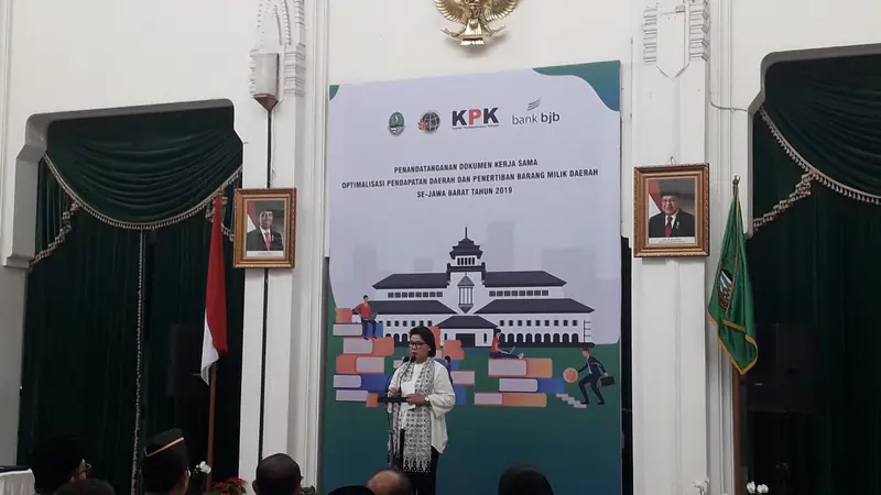 Wakil Ketua Komisi Pemberantasan Korupsi (KPK), Basaria Panjaitan di Gedung Sate, Senin (29/4/2019).