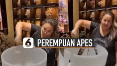 Nasib apes dialami oleh seorang perempuan ini ketika berniat mencoba benda yang menghasilkan bunyi namun akhirnya pecah,