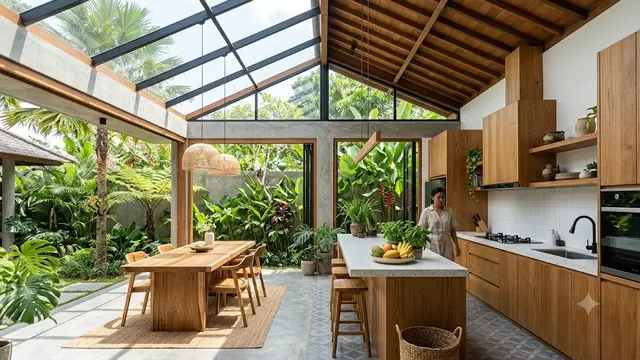 Model Dapur Semi Outdoor yang Sejuk Berkat Bukaan Lebar