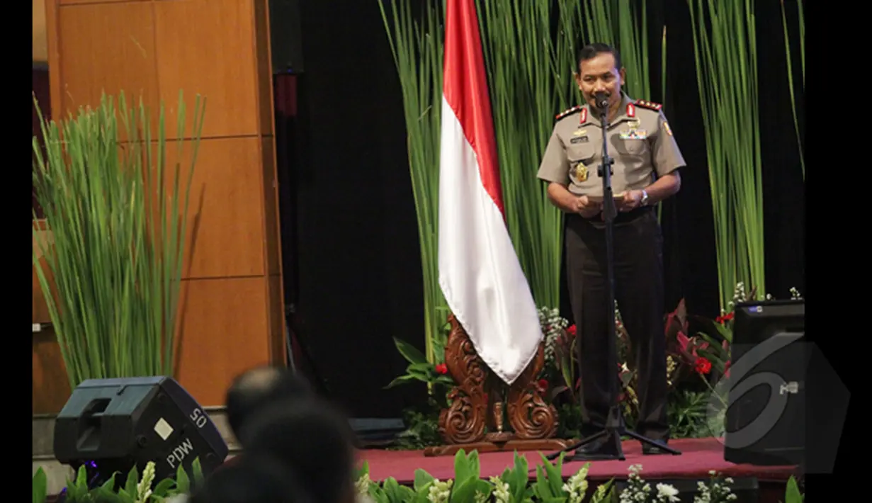 Wakapolri Komjen Pol. Badrodin Haiti memberikan arahan saat pembukaan Rapim TNI-Polri di Gedung PTIK, Jakarta, Selasa (3/3/2015). Rapim TNI dan Polri mengambil tema Sinergitas TNI-Polri Penggerak Revolusi Mental. (Liputan6.com/Faizal Fanani)
