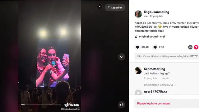Raisa Tantang Penontonnya Video Call Mantan dan Nyanyikan Lagu Mantan Terindah di Atas Panggung. (TikTok @lingbukanmaling)