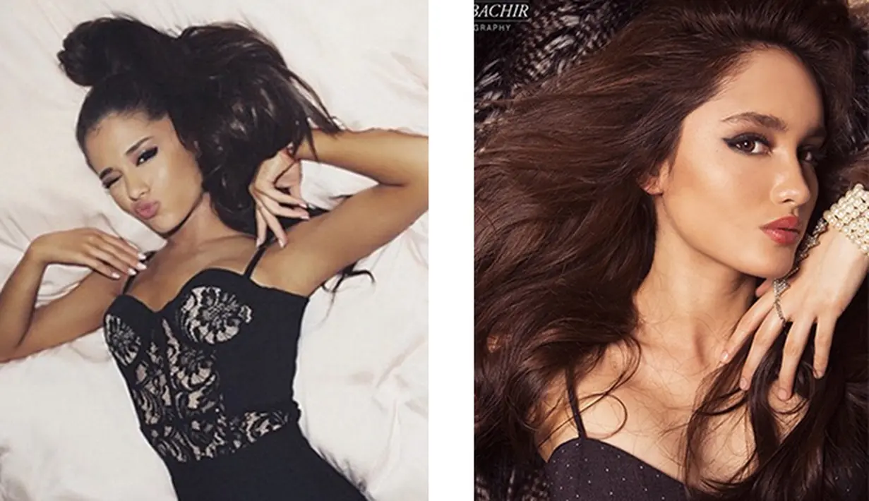 Cinta Laura sama sekali tak risih kalau dirinya dianggap memiliki wajah seperti Ariana Grande. (Via Instagram/@claurakiehl - @arianagrande)