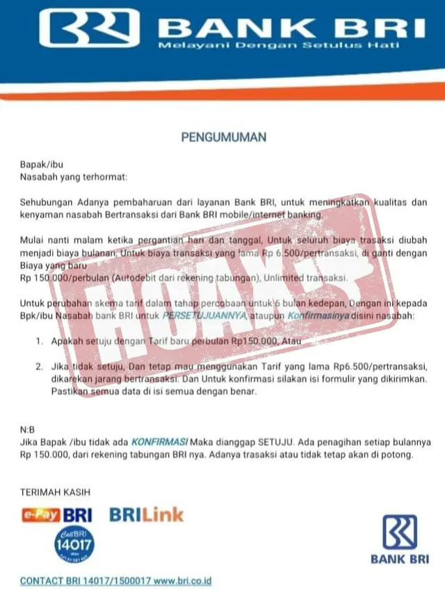 Pengumuman BRI