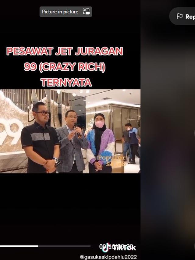 Reaksi Shandy Purnamasari saat Gilang Juragan 99 menjelaskan soal kepemilikan jet pribadi disorot warganet (TikTok)