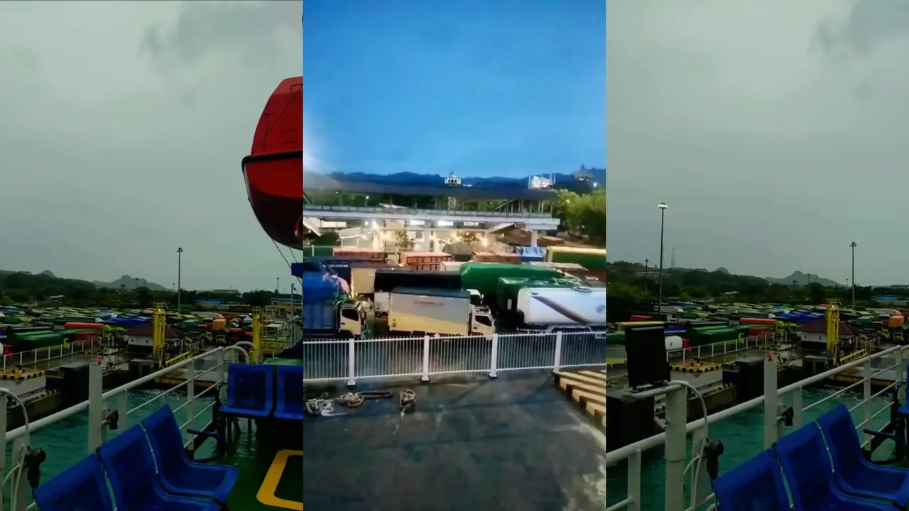 Cuaca Buruk di Pelabuhan Bakauheni tersebut berpotensi menyebabkan antrean kendaraan dan penyesuaian jadwal operasional kapal. Foto: (Istimewa).