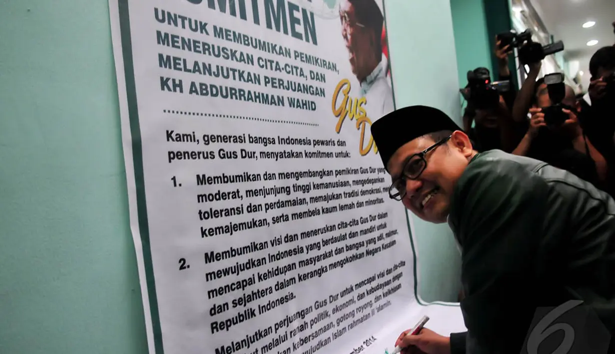 Ketua Umum PKB, Muhaimin Iskandar di peringatan Haul ke-5 KH Abdurrahman Wahid (Gus Dur), Jakarta, Selasa (23/12/2014). (Liputan6.com/Johan Tallo)