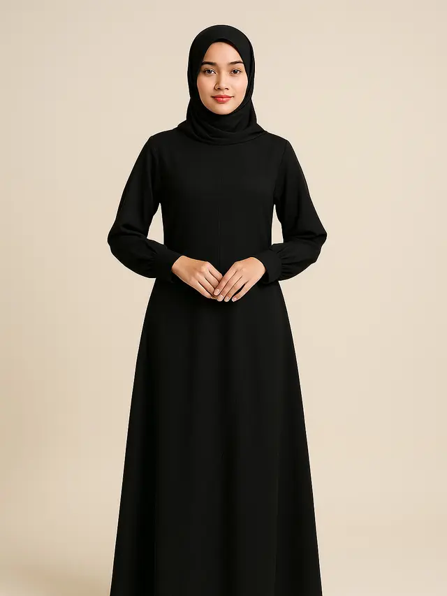 Gamis Hitam Minimalis dengan Cutting Modern: Gaya Clean Look
