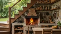 7 Inspirasi Desain Dapur Bawah Tangga Rustic dengan Rak Kayu Terbuka yang Menawan