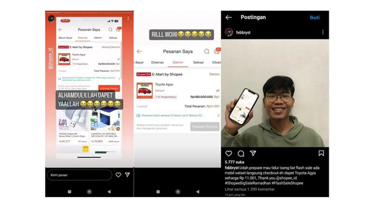 Lagi Viral, Intip Cerita Keberuntungan Dapatkan Flash Sale Toyota Agya Rp 11 Ribu di Shopee
