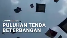 Tanpa mendung, tanpa hujan, tiba-tiba pusaran angin kencang menerjang lokasi basecamp pendakian Gunung Sumbing di Wonosobo. Seketika, puluhan tenda untuk camping beterbangan.