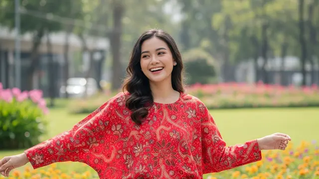 Batik Batwing Lengan Panjang dengan Warna Cerah