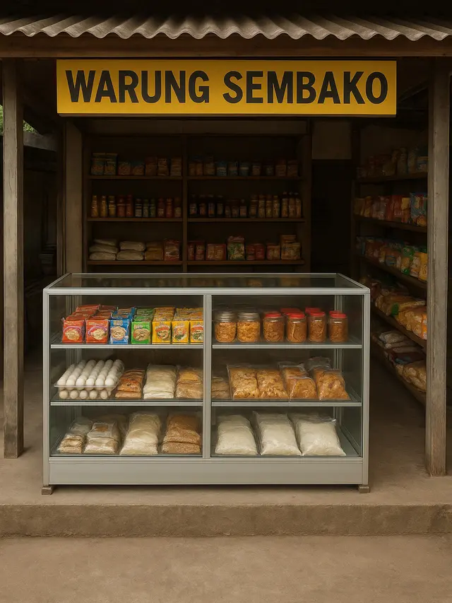Desain Warung Sembako dengan Etalase Kaca Minimalis (Image by ChatGPT)