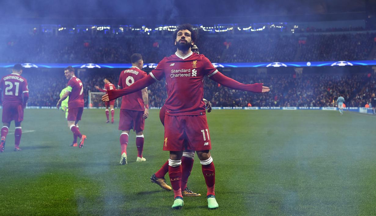 Pemain terbaik Premier League 2017-2018 dari klub Liverpool, Mohamed Salah diharapkan menjadi motor serangan untuk Mesir pada Piala Dunia 2018 di Rusia. (AFP/Paul Ellis)