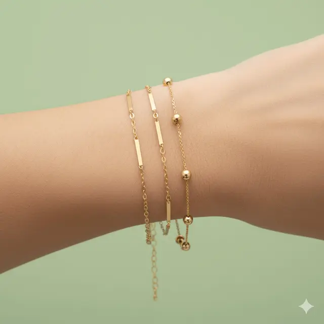 Gelang Emas Desain Layer Dua Tingkat dengan Kombinasi Rantai Berbeda by Gemini