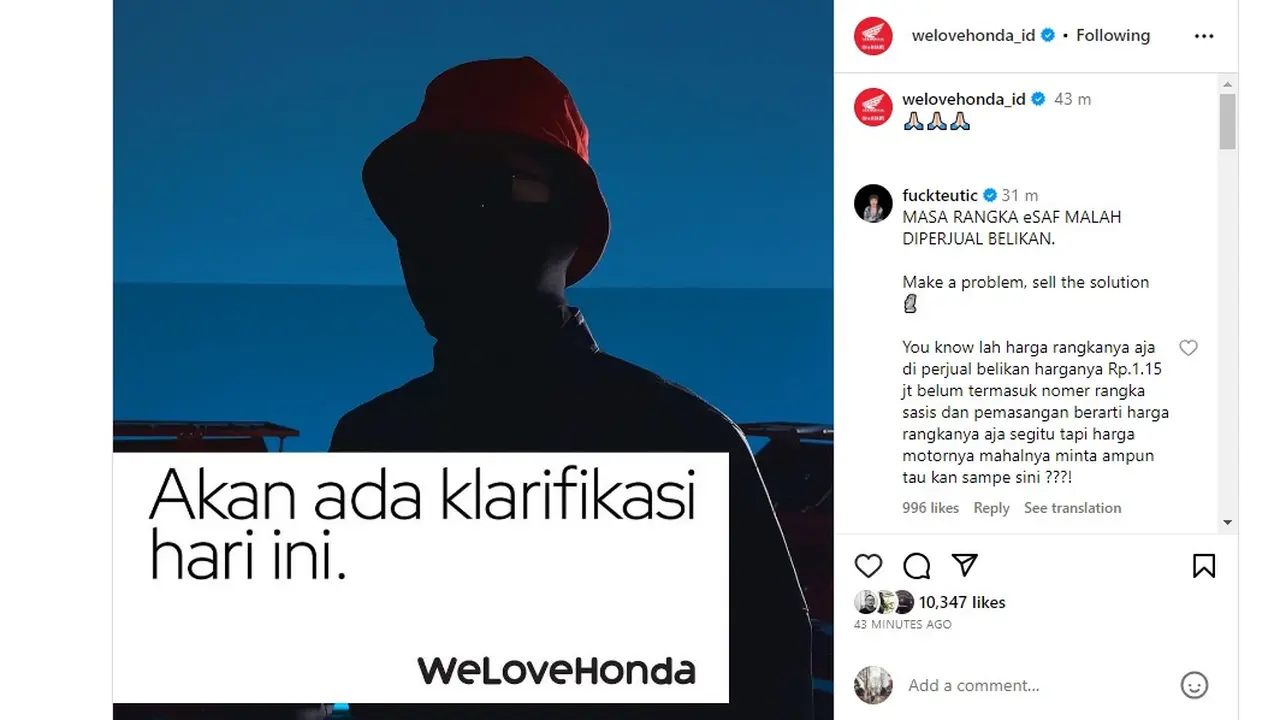 Akun Instagram welovehonda_id Siap Klarifikasi Hari Ini