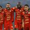 Pemain Persija Muhammad Rayhan Hannan, Emaxwell Souza De Lima, Allano Brendon De Souza Lima dan Eksel Timothy Joseph Runtukahu (kiri ke kanan) saat merayakan kemenangan atas Persebaya pada pertandingan pekan ke-27 BRI Super League 2025/2026 di Stadion Utama Gelora Bung Karno (SUGBK), Jakarta, Sabtu (11/4/2026). Menjamu Persebaya Surabaya di Stadion Utama Gelora Bung Karno (SUGBK), Persija Jakarta tampil impresif. (Bola.com/Bagaskara Lazuardi)