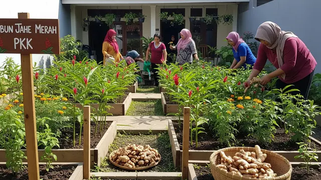 Ide Kebun Jahe Merah di Pekarangan untuk Ibu-ibu PKK/Gemini AI