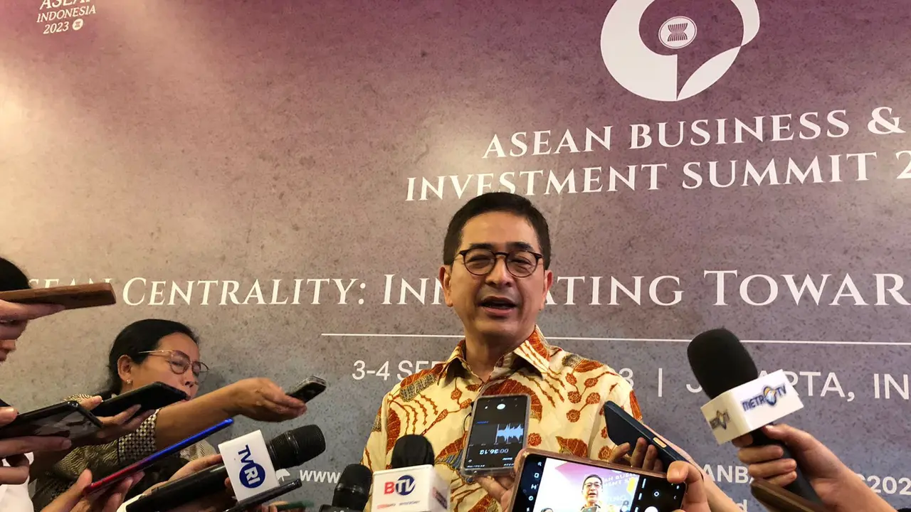 Ketua ASEAN Business Advisory Council (ASEAN-BAC), Arsjad Rasjid dalam ASEAN Business & Investmen Summit, Jakarta, Selasa (5/9/2023). (Tira/Liputan6.com)