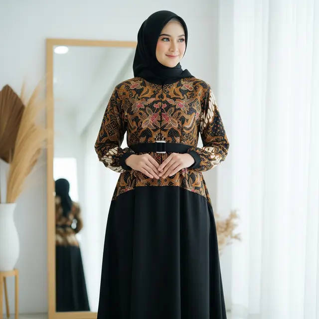 9 Model Gamis Batik Kombinasi Polos Hitam untuk Acara Formal, Tampil Anggun