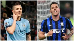 Foto kolase saat Stevan Jovetic (kiri) membela Manchester City dalam pertandingan Liga Inggris pada 1 Januari 2015 dan Jovetic (kanan) saat membela Inter Milan dalam pertandingan Liga Italia pada 23 April 2016. (AFP/Lindsey Parnaby, Guiseppe Cacace)