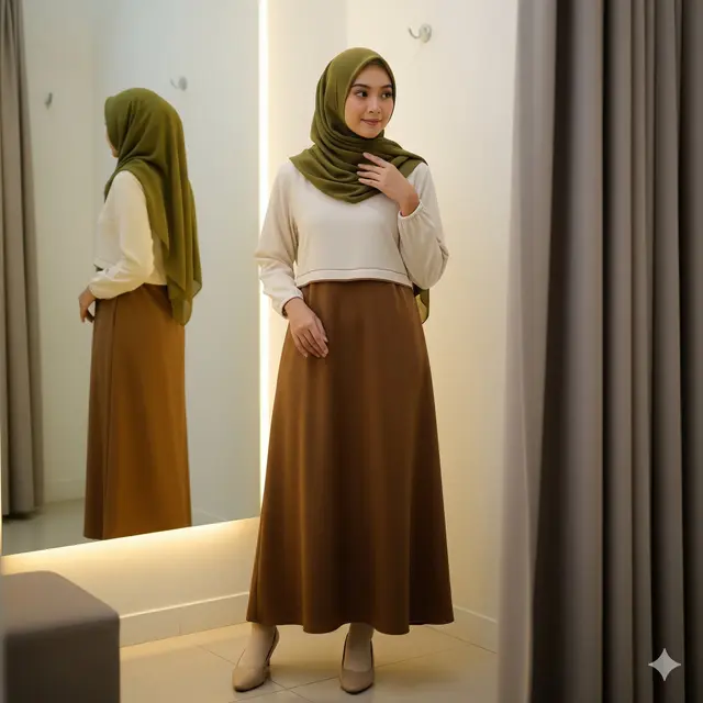 Midi Dress Kombinasi Two-Tone yang Modern