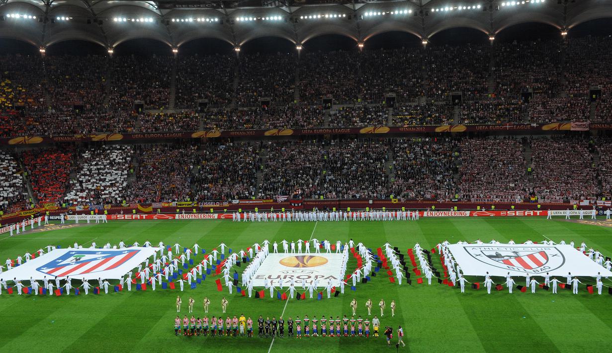 Rekor kedua untuk penonton terbanyak adalah 52.347 saat National Arena menggelar Final Liga Europa 2011/2012 antara Atletico Madrid melawan Athletic Bilbao. Atletico Madrid menjadi juara mengalahkan Bilbao dengan skor telak 3-0. (AFP/Daniel Mihailescu)