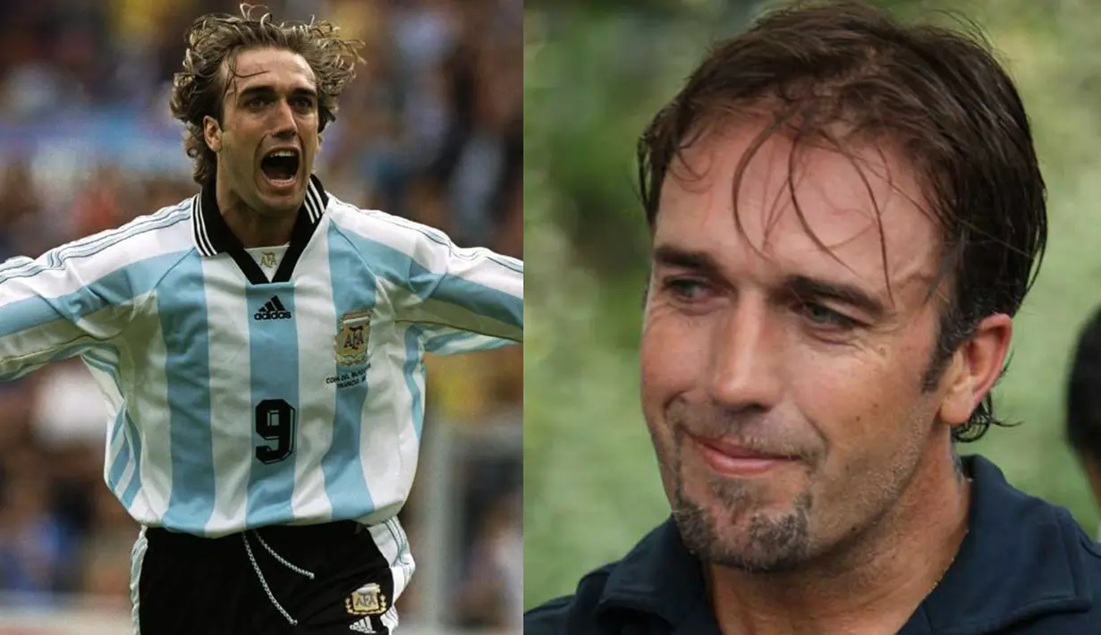 Gabriel Batistuta dari Argentina. Ia mencetak 10 gol selama mengikuti Piala Dunia tahun 1994, 1998 dan 2002 (Istimewa)
