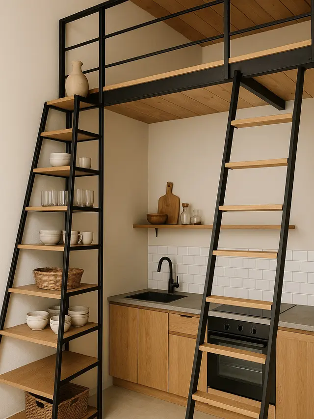 Dapur Mezzanine dengan Penyimpanan Vertikal