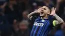 5. Mauro Icardi - Real Madrid berniat mendatangkan bomber asal Argentina ini untuk menggantikan peran Karim Benzema. Los Blancos menyiapkan dana sebesar 97 juta poundsteling untuk memboyong bintang Inter Milan tersebut. (AFP/Marco Bertorello)