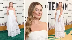 Margot Robbie Tampil Cantik di New York, Memukau dalam Balutan Gaun Renda Tipis (AFP Photo)