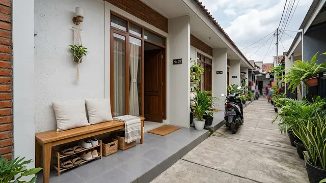 7 Desain Teras Rumah Kontrakan Petak yang Rapi dan Tidak Sempit (AI Generated)