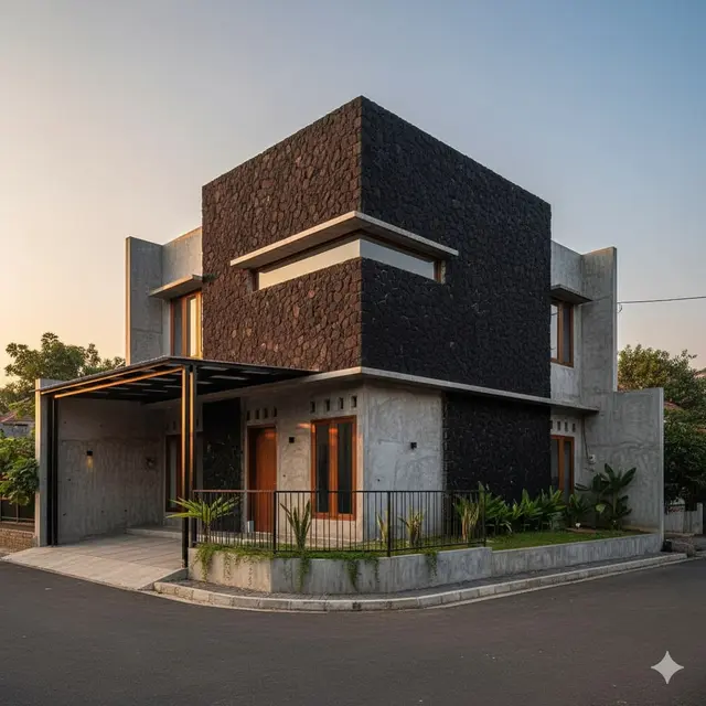 Gaya Industrial dengan Aksen Batu Hitam